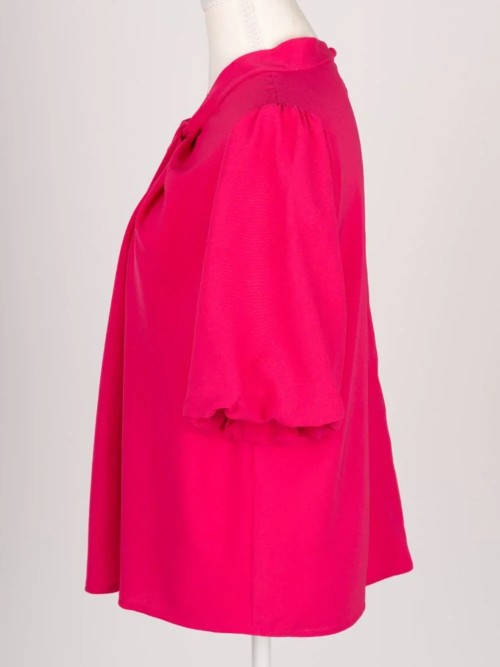 LOFT Fuchsia Pink Twist Neck Puff Sleeve Blouse Size M EUC Barbiecore Office